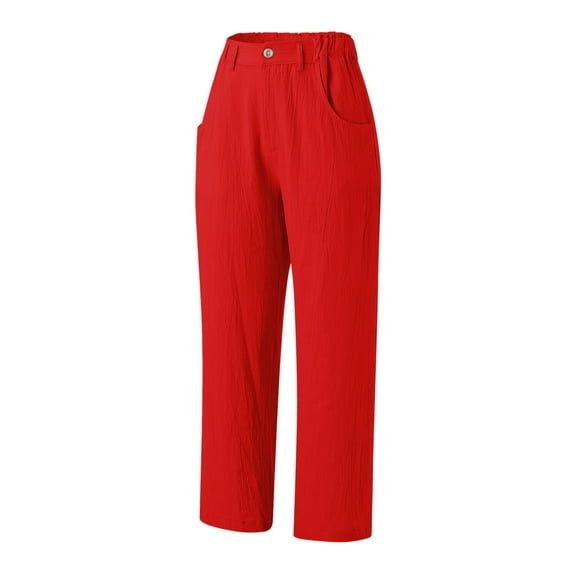 Gubotare Women Pants Casual Work Women's Casual Lantern Tapered Harem Pants Loose Fit Style Flax Ankle Trousers Summer Slacks with Pocket (Red,M)
