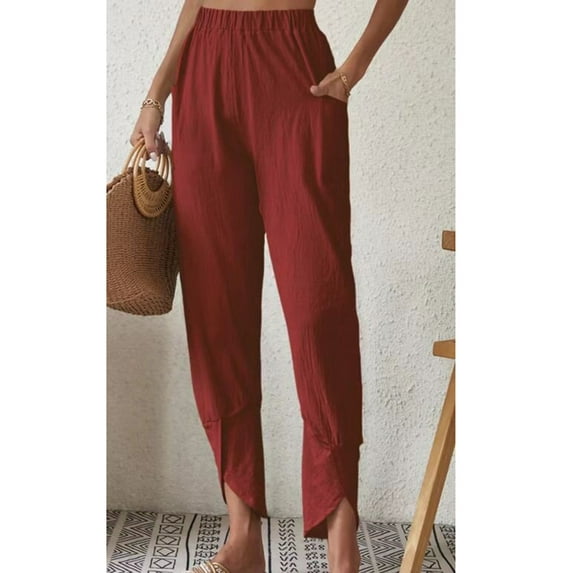 Gubotare Women Pants Casual Work Womens Wide Leg Casual Loose Yoga Pants Comfy Lounge Joggers Pockets (Red,L)