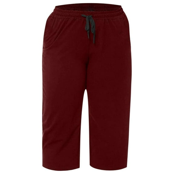 Gubotare Women Pants Women's Plus Size Active Yoga Lounge Indoor Capri Walking Crop Pants with Pockets Drawstring (Blue,3XL)