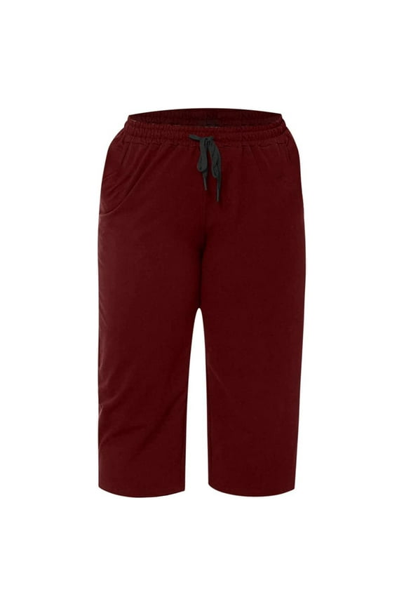 Women Pants Women's Plus Size Active Yoga Lounge Indoor Capri Walking Crop Pants with Pockets Drawstring (Blue,3XL)