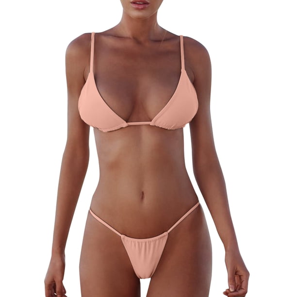 Women's 2 Piece Bikini Set - Halter Tie Triangle Top & Full Coverage Bottom Shorts Swimwear
