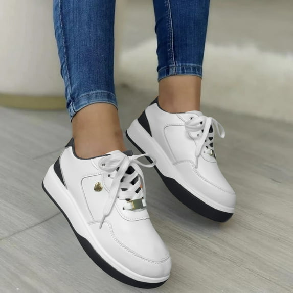 Gubotare Women'S Walking Shoes Womens Sneakers Tennis Shoes for Women Women's PU Leather Fashion Sneakers Low top Casual Shoes Lace up Comfortable White Shoes,Black 6.5