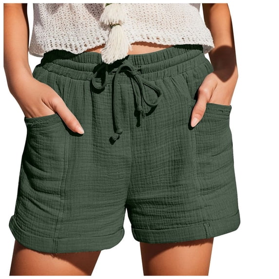 Gubotare Women Shorts Women Summer Drawstring Elastic Waist Casual Solid Shorts Short Pants Green 3XL