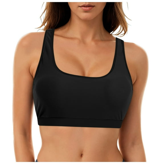 Gubotare Women Sport Bra Swimsuit Top - Swim Bra Bikini Top Only Scoop Neck Bathing Suit 2025 Swimwear(Black,S)