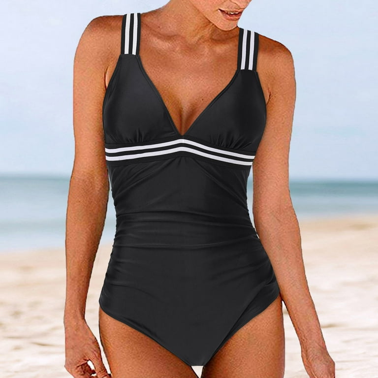 Plus Size One Piece Swimsuit for Women Bathing Suit Tummy Control Wrap Tie  Criss Cross Back Tie Wide Straps - Black 