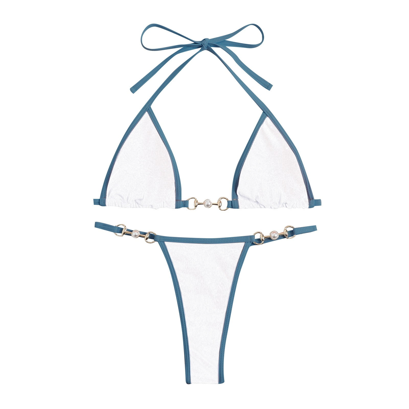 Gubotare Women Triangle Halter Bikini Set High Cut String Thong Bathing ...