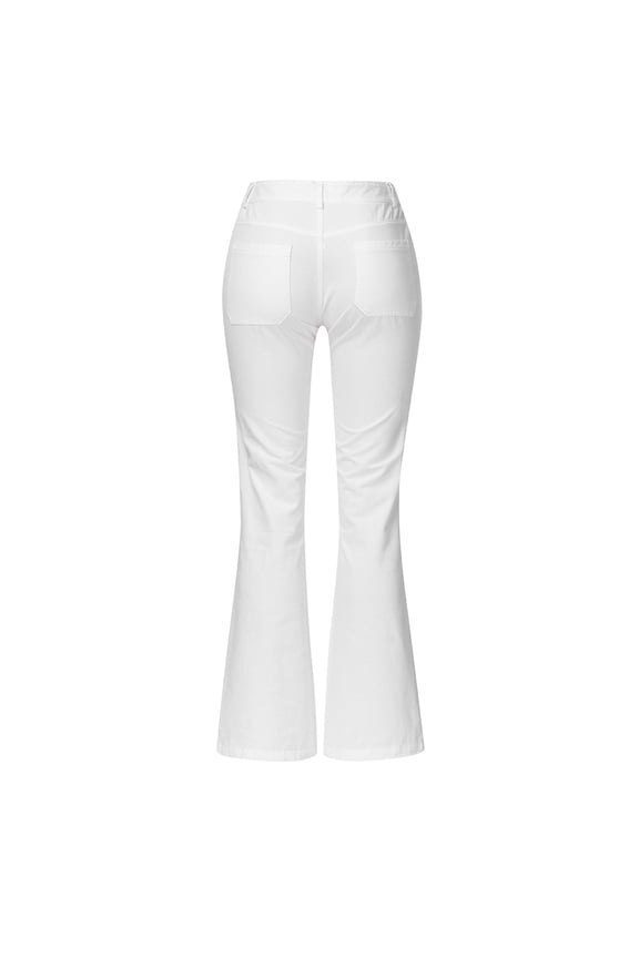 Pants for Women Womens Elastic Mid Waist Wide Leg Denim Pants Casual Stretch Flare Jeans with Pocket (White,XL)