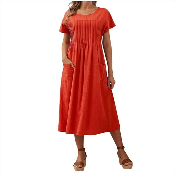 Gubotare Women's Belted Utility Midi Dress(Red,M)
