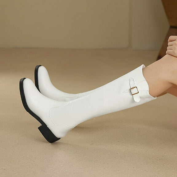 Gubotare Women's Boots Knee High Women's Knee High Riding Boots Comfortable Low Heel Pointy Toe Boot Knee High Riding Fall Winter Boots (White,8.5)