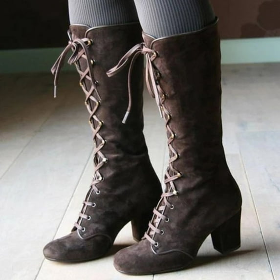 Gubotare Women's Boots Mid Calf Women's Mid Calf Western Cowgirl Boots Embroidered Cowboy Ankle Boots Wide Calf Long Tall Embroidered Cowboy Boots (Brown,8)