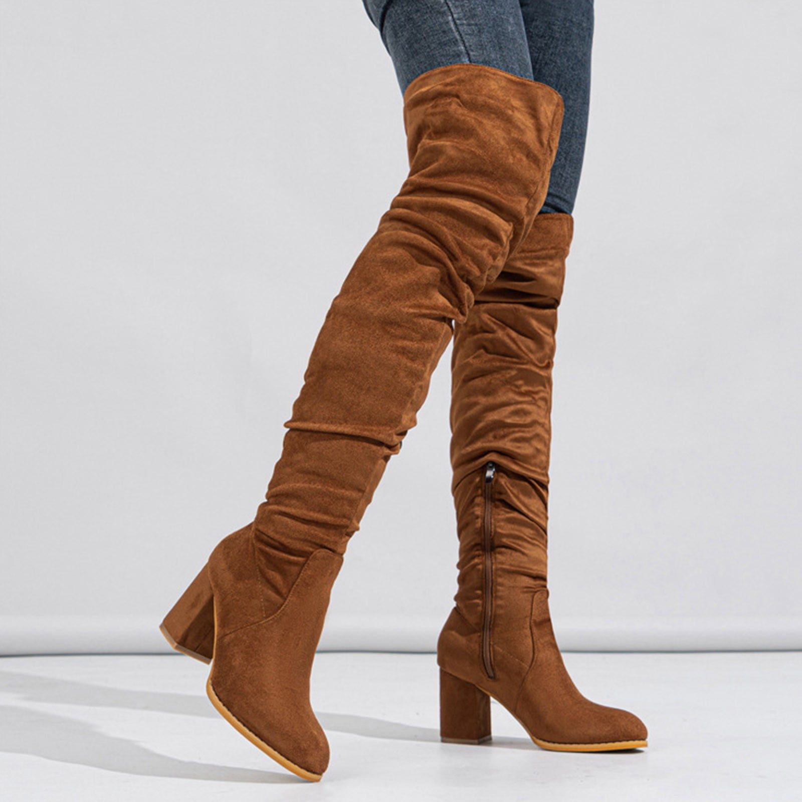 Knee high stretch suede boots discount
