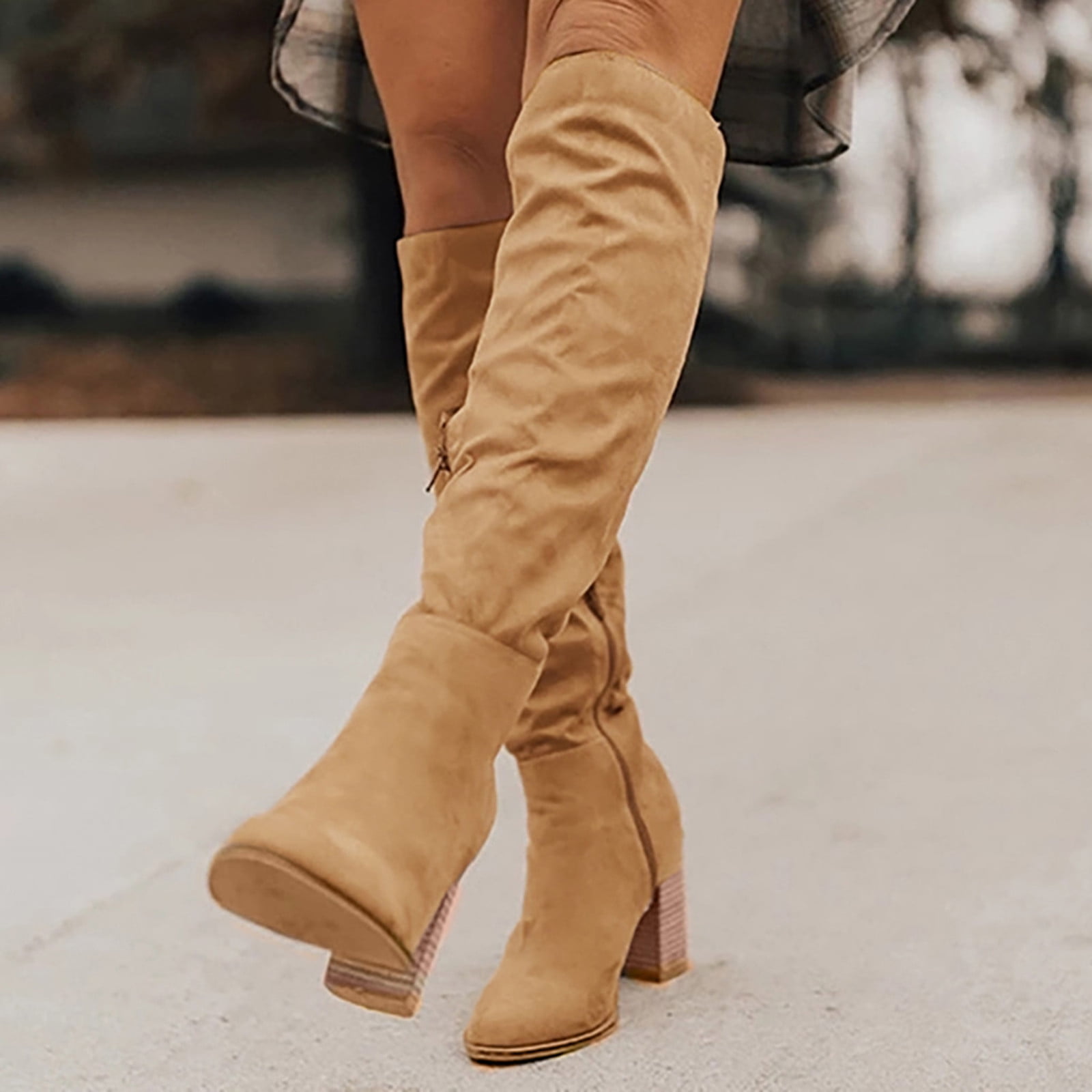 Bapolee Women's Denim Over-the-Knee Boots - Pointed Toe, Chunky 9cm Heel, Fashion Knee High Boots