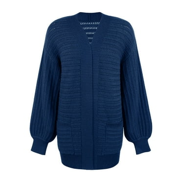 Gubotare Women's Cardigans Knit Women's Long Sleeve Cable Knit Sweater Knit Classic Sweaters Cardigan with Pockets (Blue,M)
