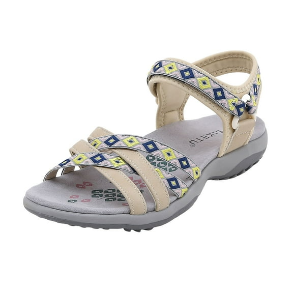 Gubotare Women's Comfortable Walking Sandals Air Cushion Sport Slingback Elastic Band Platform Shoes (Beige,Size 6)