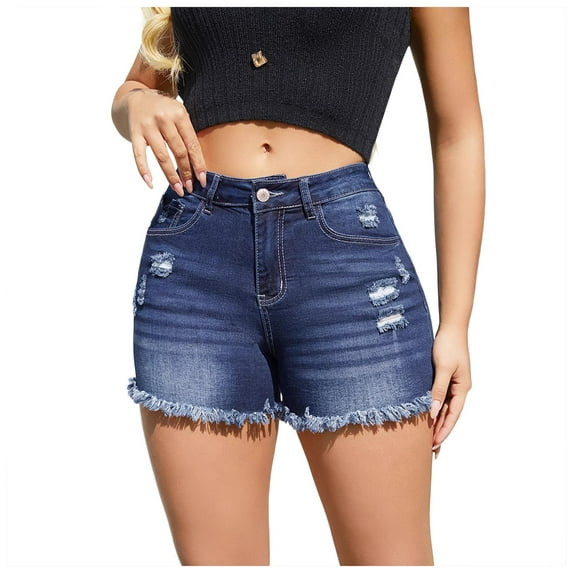 Gubotare Women's Denim Shorts High Stretchy Low Rise Jean Shorts for Women, Y2K MIni Denim Shorts Sexy Summer (Dark Blue,Size XXL)