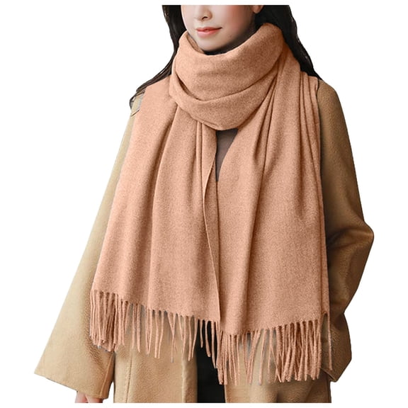 Gubotare Women's Fall Winter Scarf Classic Tassel Plaid Tartan Warm Soft Chunky Large Blanket Wrap Shawl Scarves Womens Winter Scarf (Khaki,One Size)