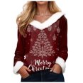 thumbnail image 1 of Gubotare Women's Fashion Slim V-Neck Blouse with Warm Faux Furry Collar Christmas Pullover Fashion Holiday Party T Shirt (Brick Red,XL), 1 of 4