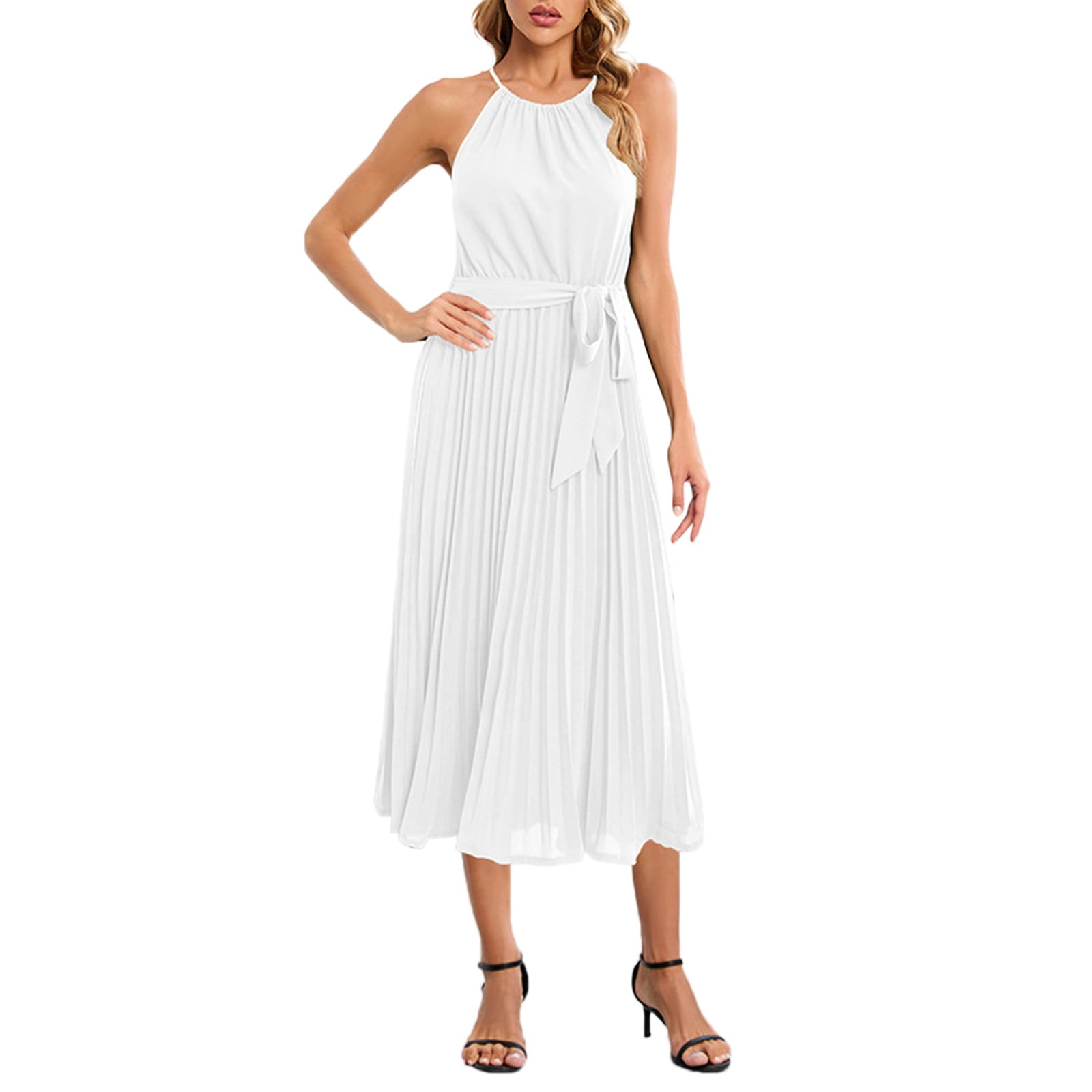 Gubotare Women's Gathered Halter Dress(White,XXL) - Walmart.com