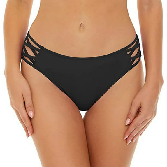 Gubotare Women’s High Cut Bikini Bottom Side Tie Knot Swimsuit Bottom Ruched Mid Waisted Tankini Swim Bottom Cheeky(Black,XS)