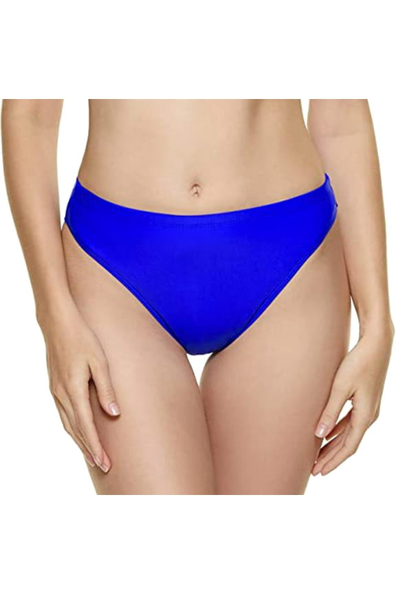 Women’s High Cut Bikini Bottom Side Tie Knot Swimsuit Bottom Ruched Mid Waisted Tankini Swim Bottom Cheeky(Blue,M)