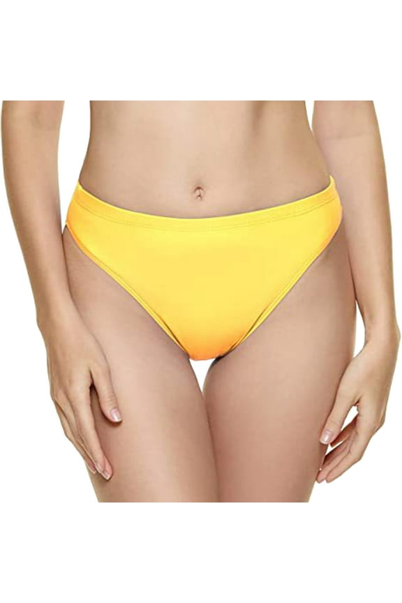 Women’s High Cut Bikini Bottom Side Tie Knot Swimsuit Bottom Ruched Mid Waisted Tankini Swim Bottom Cheeky(Yellow,M)