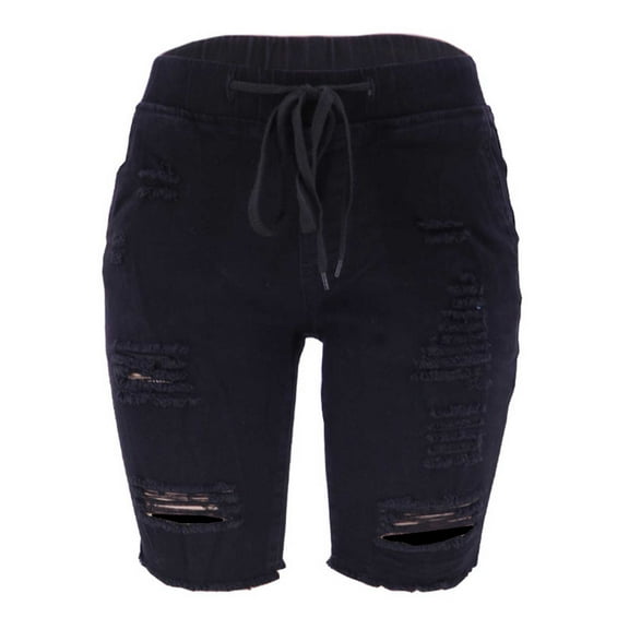 Gubotare Women's High Waisted Bermuda Shorts Stretchy Knee Length Jean Shorts (Black,Size M)