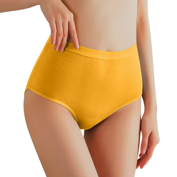 Gubotare Women's High Waisted Underwear Postpartum Stretch Full Coverage Breathable Briefs Panties Cotton Underwear (Yellow,M)