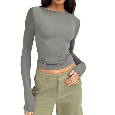 Gubotare Women's Long Sleeve Tops Crew Neck V-Neck Women's Underscrub Tee Long Sleeve T-Shirt (Grey,XS)