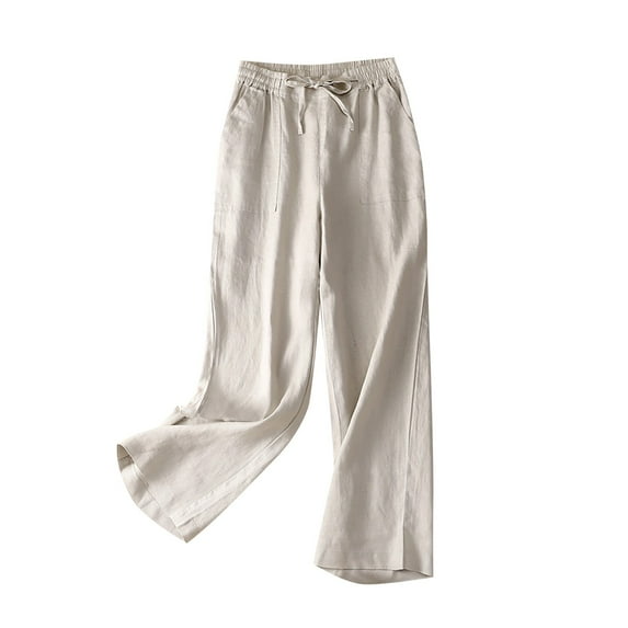 Gubotare Women's Pants for Work Women's Wide Leg Lounge Pants with Pockets Lightweight High Waisted Adjustable Tie Knot Loose Trousers (White,XXL)