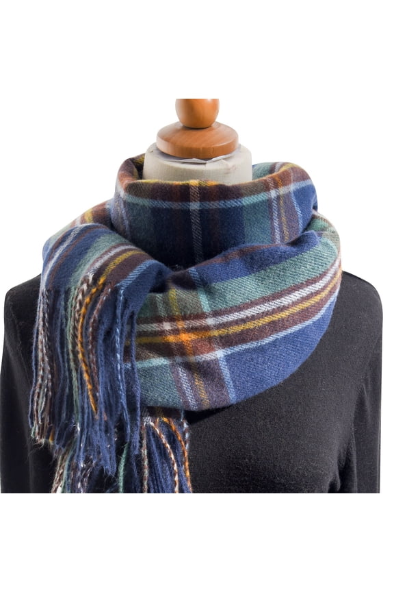 Women's Plaid Scarf - Ultra Soft, Warm Winter Wrap with Classic Checkered Hat And Gloves for Women (Blue,One Size)