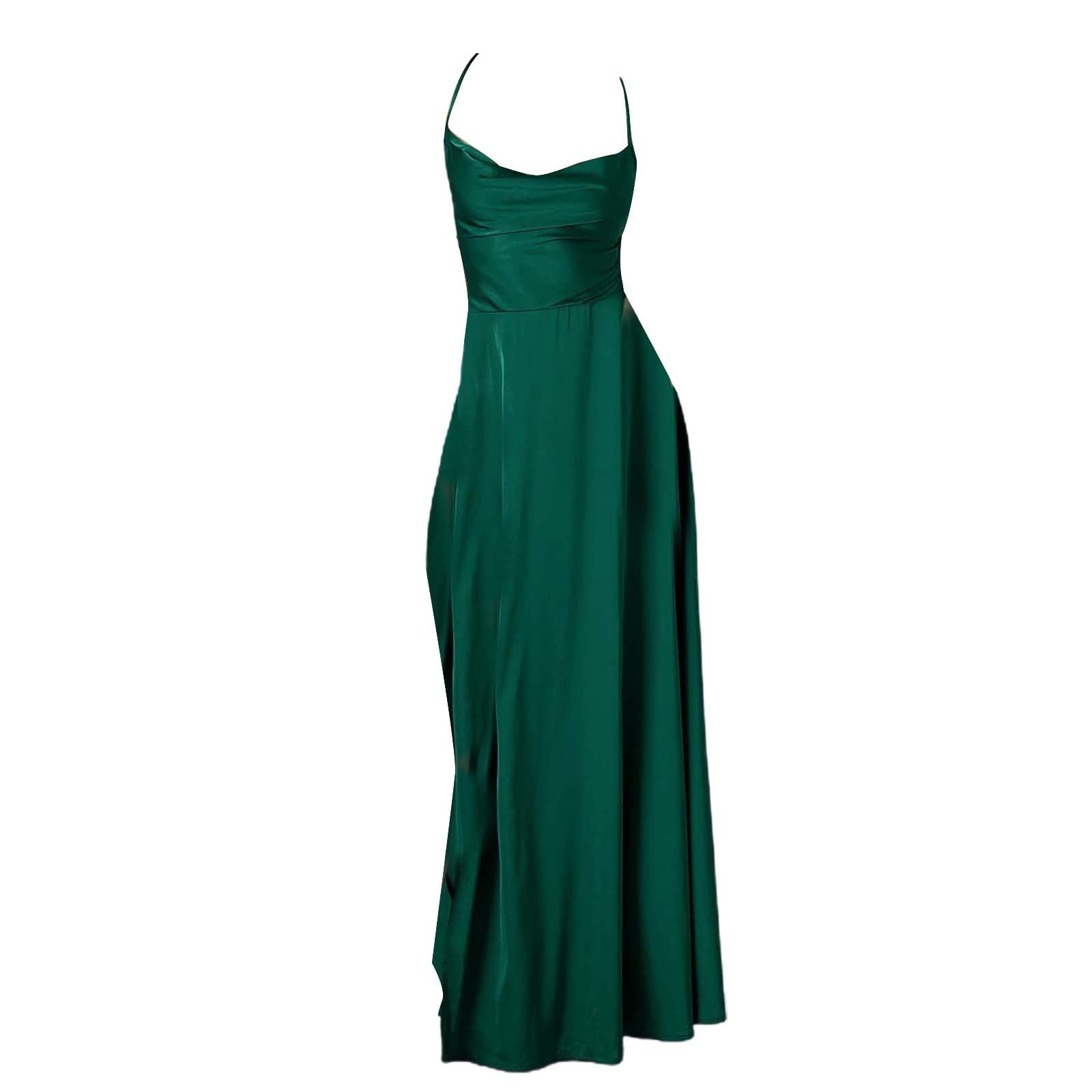 5136 Green Slit Satin Evening Dress