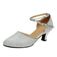 thumbnail image 1 of Gubotare Women's Pumps Shoes Women Wedding Dress Closed Toe Pump Shoes Low Block Heeled Pumps Sexy Ankle Strap Stylish Dressy Shoes (Silver,8), 1 of 5