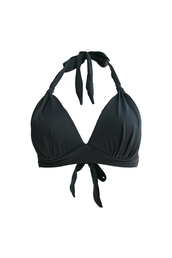 Women's Push up Halter Bikini Top Ruched Swim Top Bra Black M