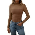 thumbnail image 1 of Gubotare Women's Sexy Sheer Long Sleeve Tops Crew Neck Mesh Ruched Going Out Shirts Blouse Date Night Outfits (Brown,L), 1 of 7