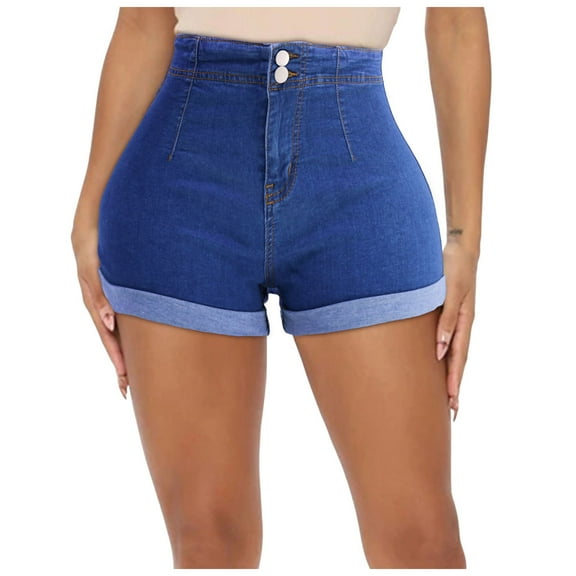Gubotare Women's Shorts Denim Women's Ripped Distressed Skinny Denim Shorts (Dark Blue,Size XXL)