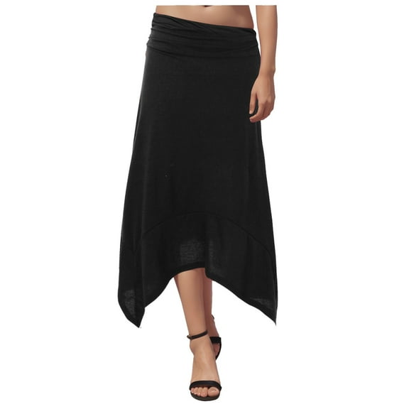 Gubotare Women's Skirts Women's Flowy Midi Skirt (Black,XL)