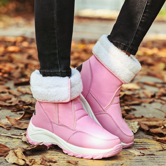 Gubotare Women's Snow Boots Wide Width Winter Boots Warm Durable Shoes Snow Winter Rubber Sole Calf Boots (Pink,7.5)