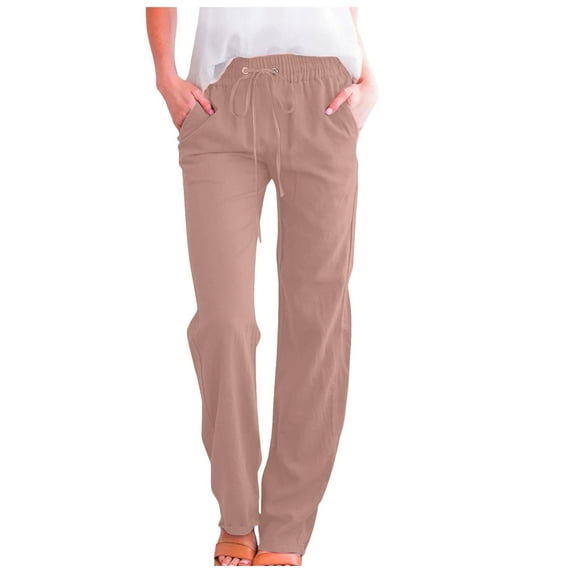 Gubotare Women's Summer Palazzo Pants Flowy Wide Leg Beach Pants with Pockets (Rose Gold,M)