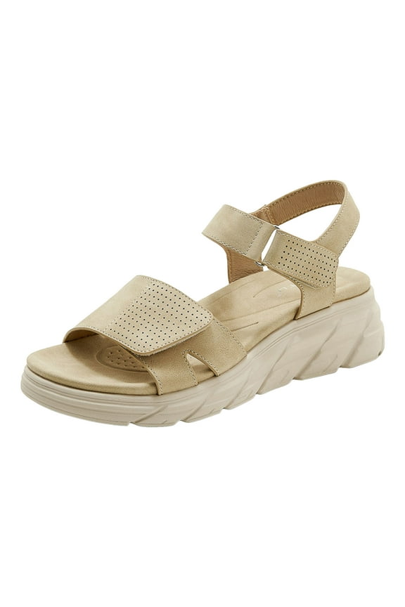 Women's Summer Walking Sandals Air Cushion Support Platform Ankle Strap Shoes Comfortable Casual Wedge Sandals (Beige,Size 9)