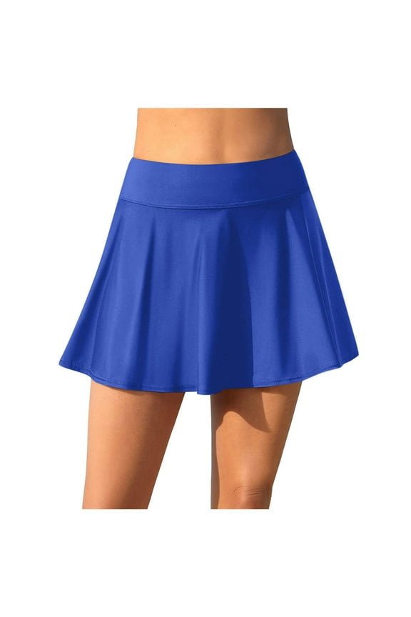 Women's Swim Skirt High Waist Build-in Brief Swimsuit Bottoms Blue XXL