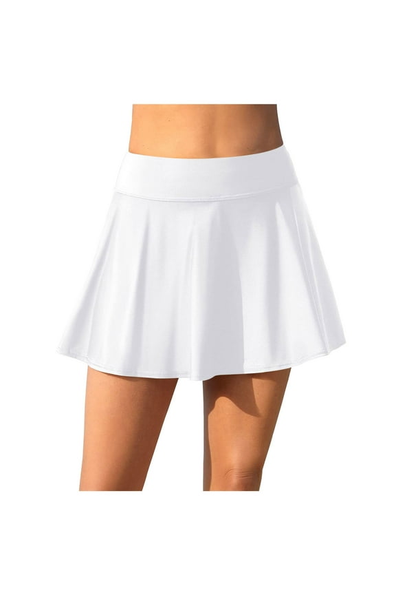 Women's Swim Skirt High Waist Build-in Brief Swimsuit Bottoms White XXL