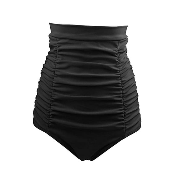 Gubotare Women's Swimwear High Waisted Ruched Bikini Bottom Black XXL