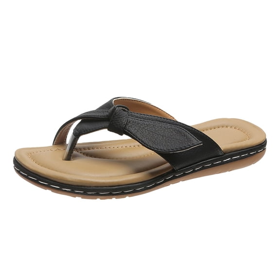 Gubotare Women's T-Strap Sandals with Chain Accent,,Black 41