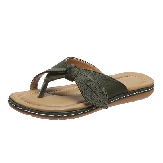 Gubotare Women's T-Strap Sandals with Chain Accent,,Green 37