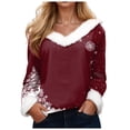 thumbnail image 1 of Gubotare Women's V Neck Long Sleeve Holiday Pullover Tee Tops Christmas Print Shirts V Neck T Shirts for Women (Wine,XXL), 1 of 4