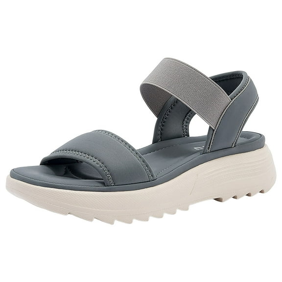 Gubotare Women's Walking Sandals Comfortable Air Cushion Platform Elastic Ankle Strap Open Toe Outdoor Summer Shoes (Grey,Size 10)