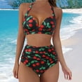 thumbnail image 1 of Gubotare Womens Bikini Set Women Scalloped V Neck Bikini Swimsuit High Waist Floral Ruched Two Piece Bathing Suit,Black L, 1 of 4