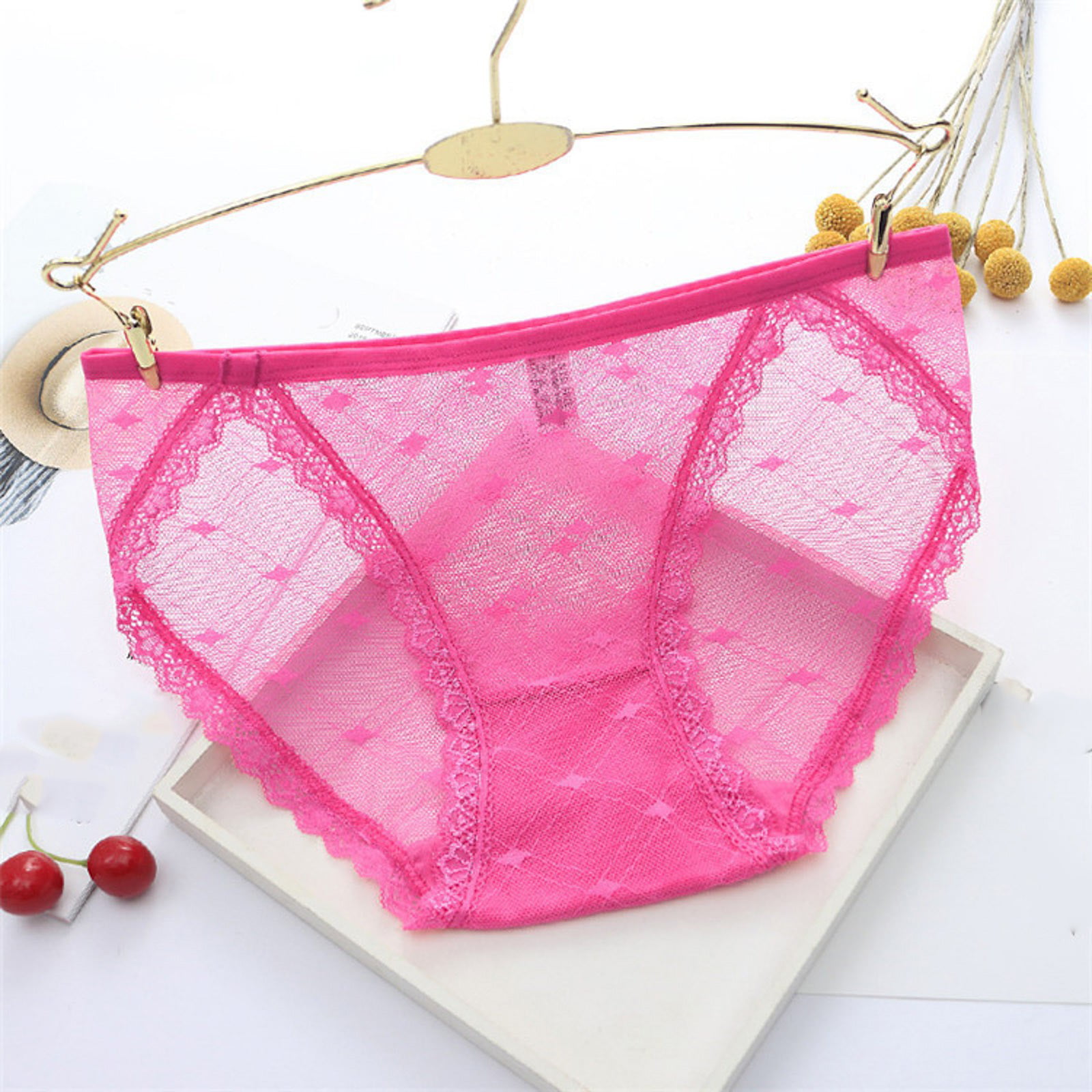 Women's Cherry Embroidered Transparent Sexy Underwear, Cute Hollow Out  Panties, Sexy String Thongs, Lingerie for Gym