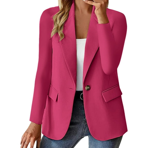 Gubotare Womens Casual Long Sleeve Blazers Solid Color Knit Blazer Work Office Open Front Blazer Jacket (Hot Pink,M)