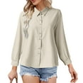 thumbnail image 1 of Gubotare Womens Casual Long Sleeve Loose Fit Button Down Shirt Collared Work Blouse Tops (Beige,3XL), 1 of 5